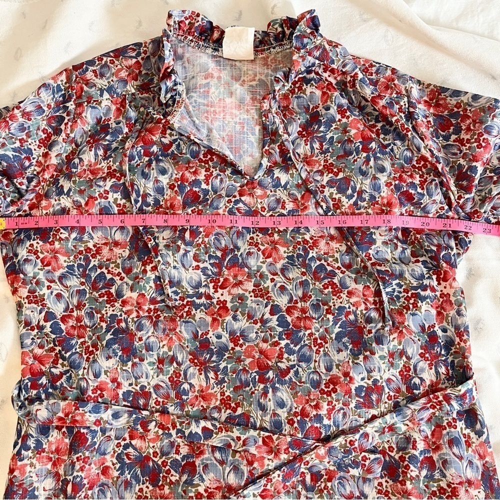 Vintage Floral Midi Dress with 3/4 Sleeves | Ruffled Collar & Waist Sash - Picture 10 of 15